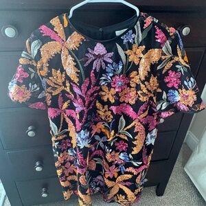 Size Small Flying Tomato Beaded/Sequin Floral Shift Dress - Short Sleeve